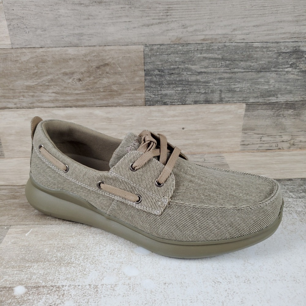 Propet Viasol Mens Boat Shoes Sz 9 W Tan Canvas Low Top Lace Up Round Toe Casual